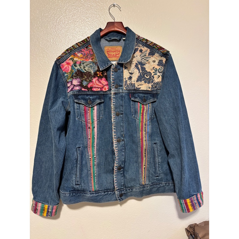 Levis Denim blue Jacket women xxl Patched